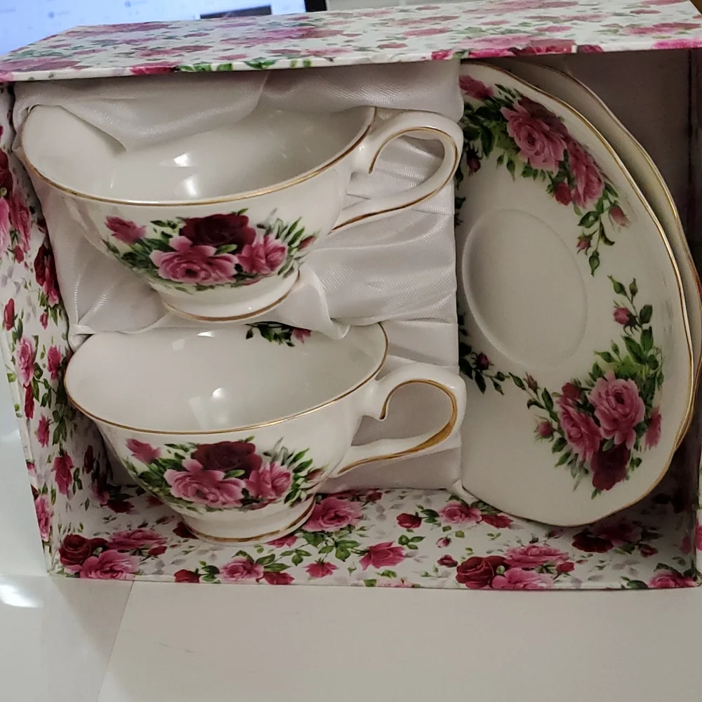 Set of Two  Vintage Floral Cups with Saucer